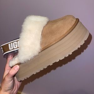 UGG Funkette Suede Shearling Platform Slippers